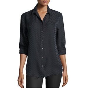 Equipment Reese Silk Button-Front Chevron Blouse Black size M